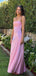 Lovely Spaghetti Straps Pink Satin Long Evening Prom Dresses, MR9697