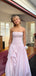 Elegant A-line Strapless Side Slit Pink Long Evening Prom Dresses, MR9698