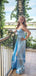 Simple Sky Blue Satin Side Slit Long Evening Prom Dresses, MR9700