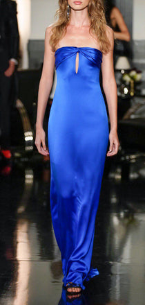 Strapless Royal Blue Satin Mermaid Long Evening Prom Dresses, MR9709