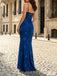 Simple Mermaid Blue Spaghetti Straps Long Evening Prom Dresses, MR9718