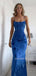 Simple Mermaid Blue Spaghetti Straps Long Evening Prom Dresses, MR9718
