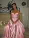 Pink Satin Straps A-line Long Evening Prom Dresses, MR9723
