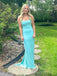 Sheath Mermaid Spaghetti Straps Blue Long Evening Prom Dresses, MR9727