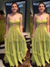 Sexy Green Chiffon Spaghetti Straps Long Evening Prom Dresses, MR9730