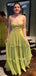 Sexy Green Chiffon Spaghetti Straps Long Evening Prom Dresses, MR9730