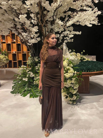 Lovely Brown Chiffon Mermaid Long Evening Prom Dresses, MR9734