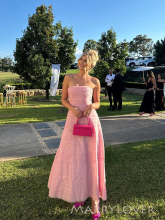 Gorgeous Pink Tulle Strapless Long Evening Prom Dresses, MR9739