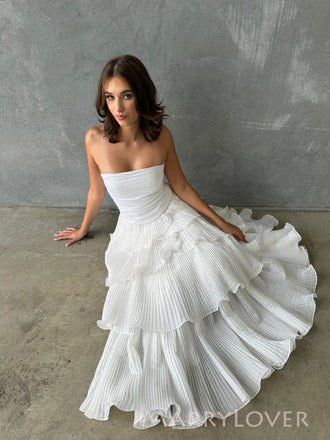 Elegant Strapless White Long Evening Prom Dresses, A-line Wedding Dress, MR9740