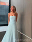 Lovely Light Blue Tulle Strapless Long Evening Prom Dresses, MR9743
