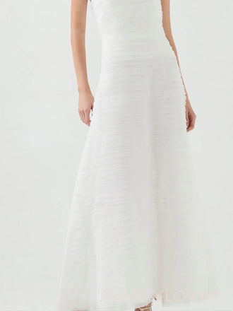 White Tulle Strapless Long Evening Prom Dresses, Formal Wedding Dress, MR9744