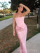 Elegant Strapless Pink Satin Mermaid Long Evening Prom Dresses, MR9746