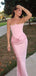 Elegant Strapless Pink Satin Mermaid Long Evening Prom Dresses, MR9746