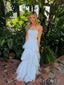 Spaghetti Straps White Tulle Long Evening Prom Dresses, MR9750