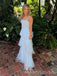 Spaghetti Straps White Tulle Long Evening Prom Dresses, MR9750