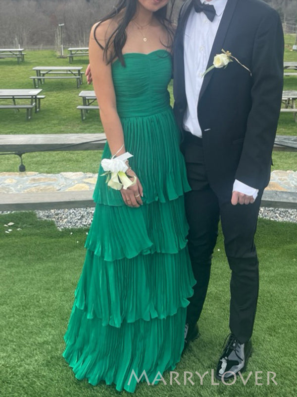 Sweetheart Green Chiffon Backless Long Evening Prom Dresses, MR9751