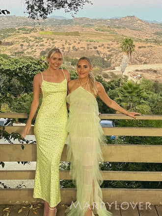 Morden Green Tulle Halter Backless Long Evening Prom Dresses, MR9753