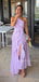 Unique Purple Chiffon Side Slit Long Evening Prom Dresses, MR9756