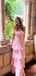 Floor-length Pink Chiffon Off Shoulder Long Evening Prom Dresses, MR9757