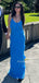 Simple Blue Chiffon Spaghetti Straps Long Evening Prom Dresses, MR9763