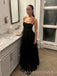 Lovely Spaghetti Straps Black Tulle Long Evening Prom Dresses, MR9765