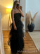 Floor-length Black Tulle A-line Long Evening Prom Dresses, MR9766