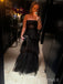 Floor-length Black Tulle A-line Long Evening Prom Dresses, MR9766