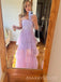 A-line Purple Tulle Long Evening Prom Dresses, MR9767