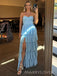 Beautiful Sweetheart Blue Chiffon Side Slit Long Evening Prom Dresses, MR9768