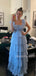Formal A-line Blue Tulle Long Evening Prom Dresses, MR9770