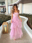Floor-length A-line Purple Tulle Long Evening Prom Dresses, MR9771