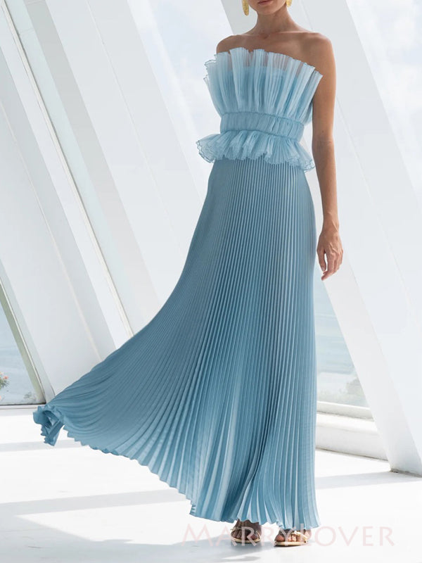 Unique Blue Strapless Long Evening Prom Dresses, MR9778