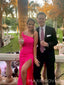 One Shoulder Hot Pink Sequins Side Slit Long Evening Prom Dresses, Mermaid Prom Dress, MR9781