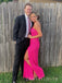 One Shoulder Hot Pink Sequins Side Slit Long Evening Prom Dresses, Mermaid Prom Dress, MR9781