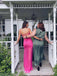 Sheath Mermaid Spaghetti Straps Hot Pink Chiffon Long Evening Prom Dresses, MR9782