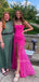 Sheath Mermaid Spaghetti Straps Hot Pink Chiffon Long Evening Prom Dresses, MR9782