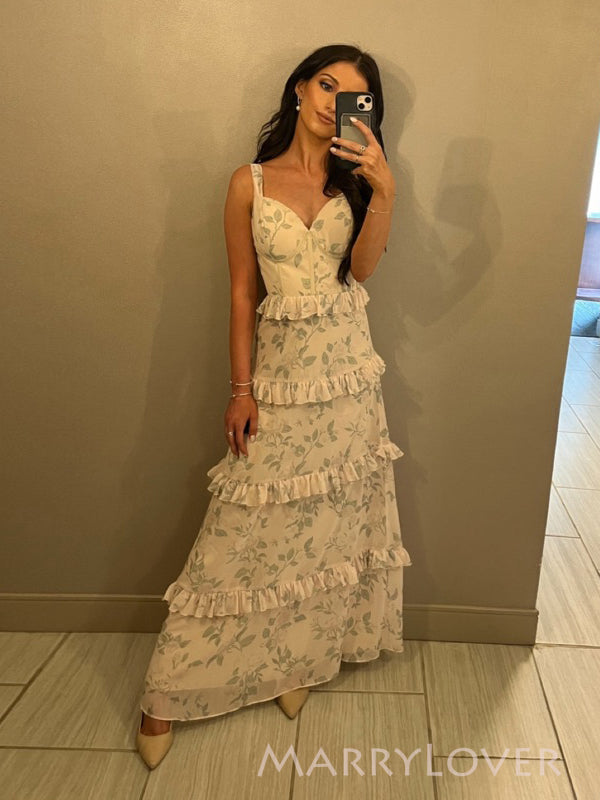 Popular V-neck A-line Long Evening Prom Dresses, MR9783