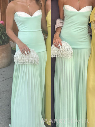 Unique Sweetheart Green Chiffon Long Evening Prom Dresses, MR9784