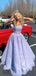Floor-length Purple Tulle Appliques Long Evening Prom Dresses, MR9792
