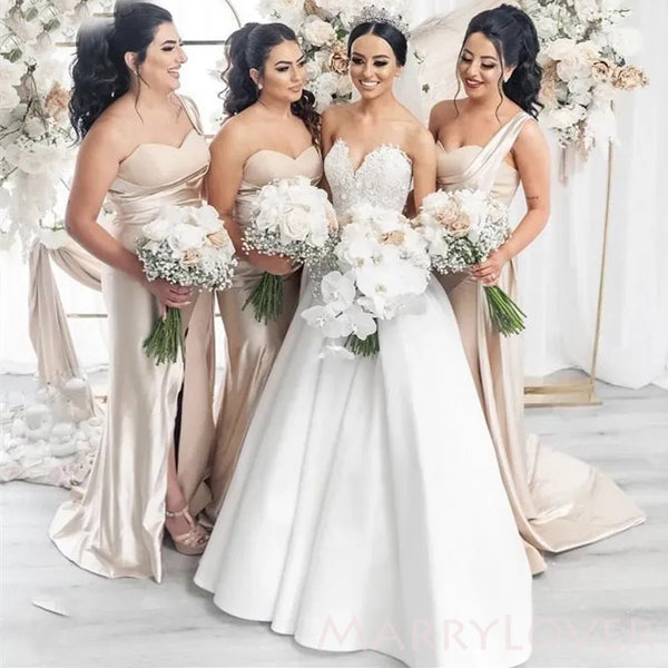 Mermaid One Shoulder Satin Side Slit Long Bridesmaid Dresses , MRB0002 MarryLover Mermaid One Shoulder Satin Side Slit Long Bridesmaid Dresses , MRB0002 MarryLover