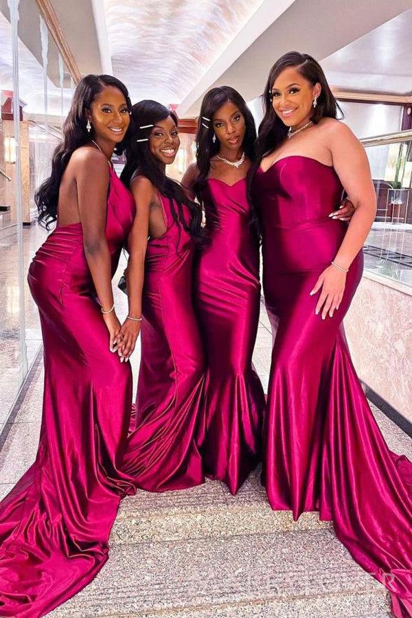 Mismatched Fuchsia Satin Mermaid Long Bridesmaid Dresses , MRB0009 MarryLover Mismatched Fuchsia Satin Mermaid Long Bridesmaid Dresses , MRB0009 MarryLover