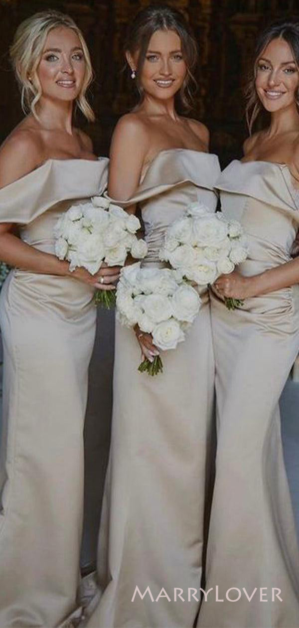 Off Shoulder Champagne Satin Mermaid Long Bridesmaid Dresses , MRB0014 MarryLover Off Shoulder Champagne Satin Mermaid Long Bridesmaid Dresses , MRB0014 MarryLover