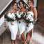 Simple Spaghetti Straps White Mermaid Long Bridesmaid Dresses , Short Bridasmaid Dress, MRB0016