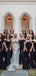 Gorgeous Off Shoulder Black Satin Mermaid Side Slit Long Bridesmaid Dresses , MRB0023