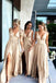 Champagne Jersey A-line V-neck Long Side Slit Cheap Bridesmaid Dresses , MRB0030