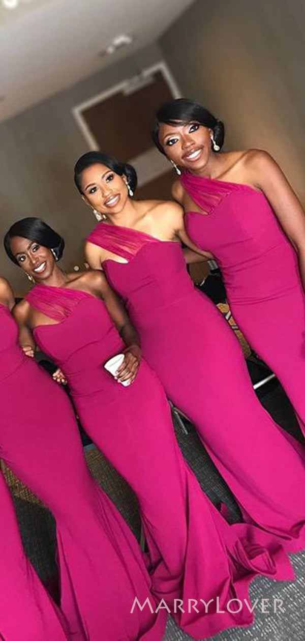 One Shoulder Fuchsia Mermaid Long Custom Bridesmaid Dresses , MRB0045 MarryLover One Shoulder Fuchsia Mermaid Long Custom Bridesmaid Dresses , MRB0045 MarryLover