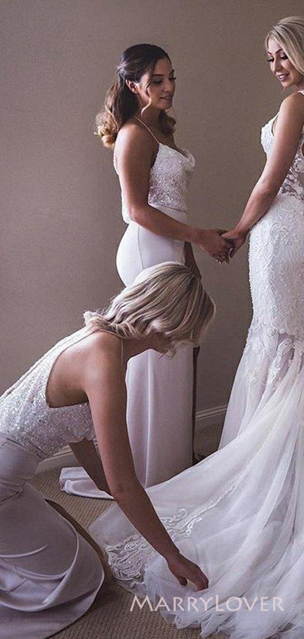 Spaghetti Straps Mermaid Satin Sequins Long Custom Bridesmaid Dresses MarryLover Spaghetti Straps Mermaid Satin Sequins Long Custom Bridesmaid Dresses MarryLover