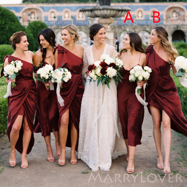 Mismatched Burgundy Satin Side Slit Long Custom Bridesmaid Dresses , M MarryLover Mismatched Burgundy Satin Side Slit Long Custom Bridesmaid Dresses , M MarryLover