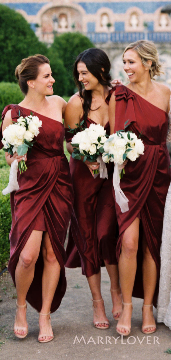 Mismatched Burgundy Satin Side Slit Long Custom Bridesmaid Dresses , M MarryLover Mismatched Burgundy Satin Side Slit Long Custom Bridesmaid Dresses , M MarryLover