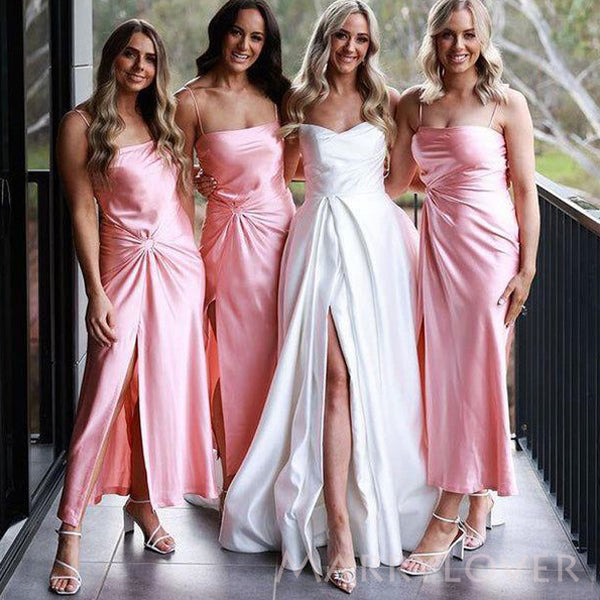 Simple Pink Satin Spaghetti Straps Cheap Side Slit Long Custom Bridesm MarryLover Simple Pink Satin Spaghetti Straps Cheap Side Slit Long Custom Bridesm MarryLover